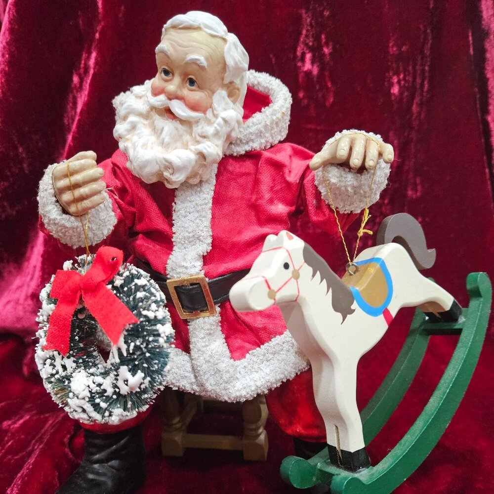 Santa Papier Mache With Rocking Horse